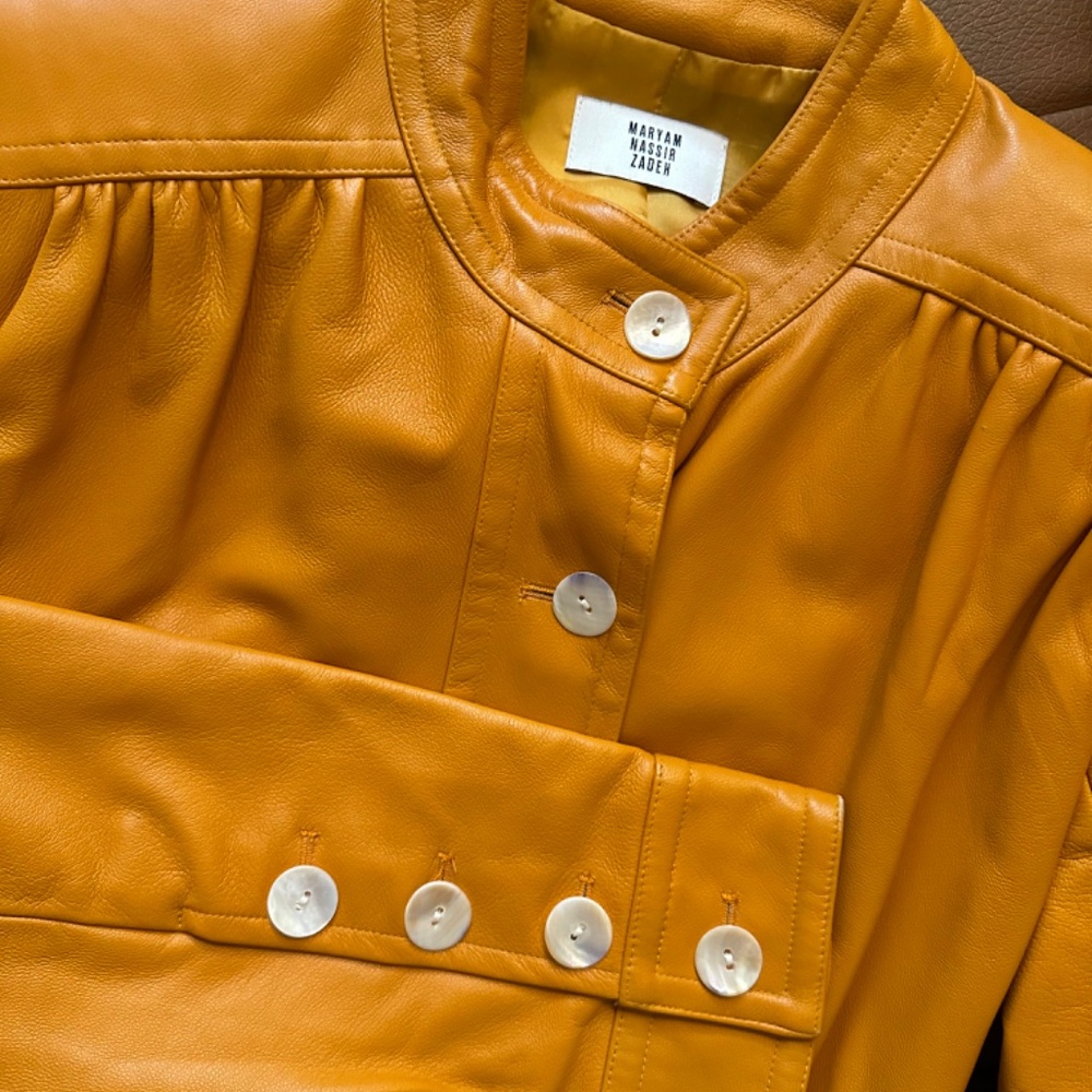 MARYAM NASSIR ZADEH Orange lambskin leather Manchester jacket S M - Picture 3 of 4